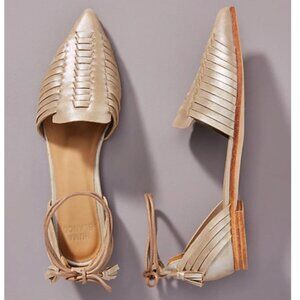 Anthropologie Huma Blanco Silver Hollis Ankle-Tie Flats, Women's size 37 (6 /12)